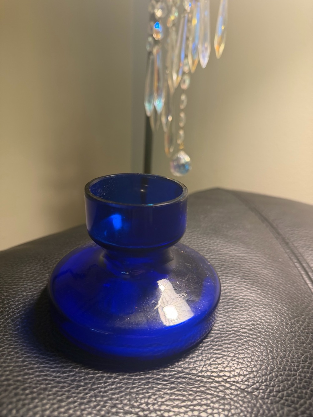 Vintage cobalt blue glass candle holder